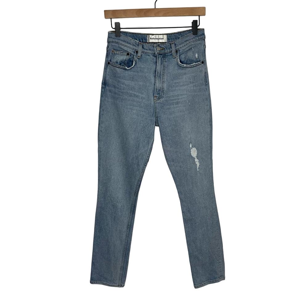Reformation Women's Hepburn Jean Size 28 Ibiza Wash High Rise Skinny Distressed
